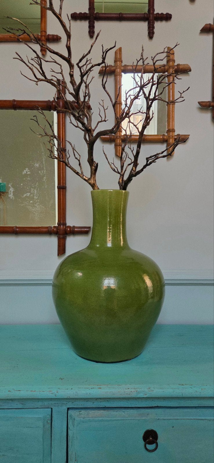 Grote, groene keramiek vaas/ ball body vase, Ophalen, Aardewerk of Porselein, Nieuw, Minder dan 50 cm