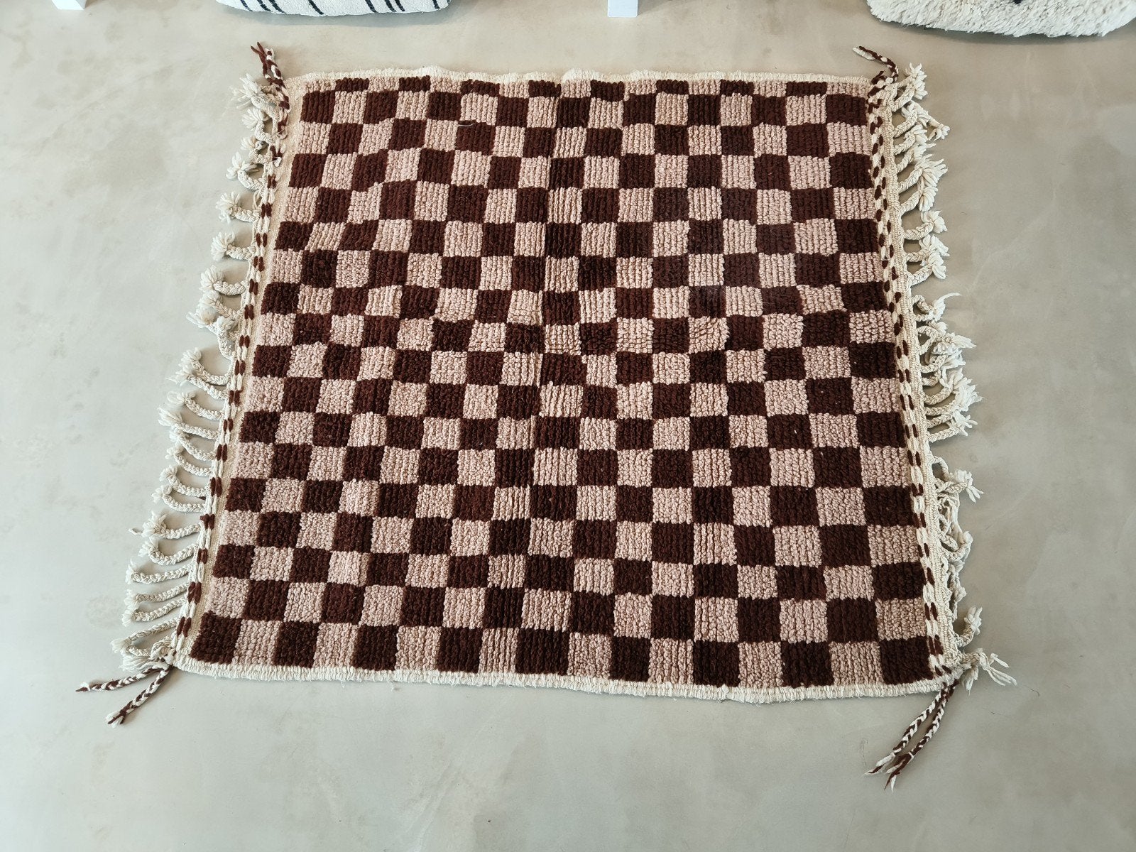 Marokkaanse Beni Ouarain vloerkleed tapijt kleed marokko, Ophalen, Gebruikt, Dambordpatroon, Modern, Bohemian, Bruin