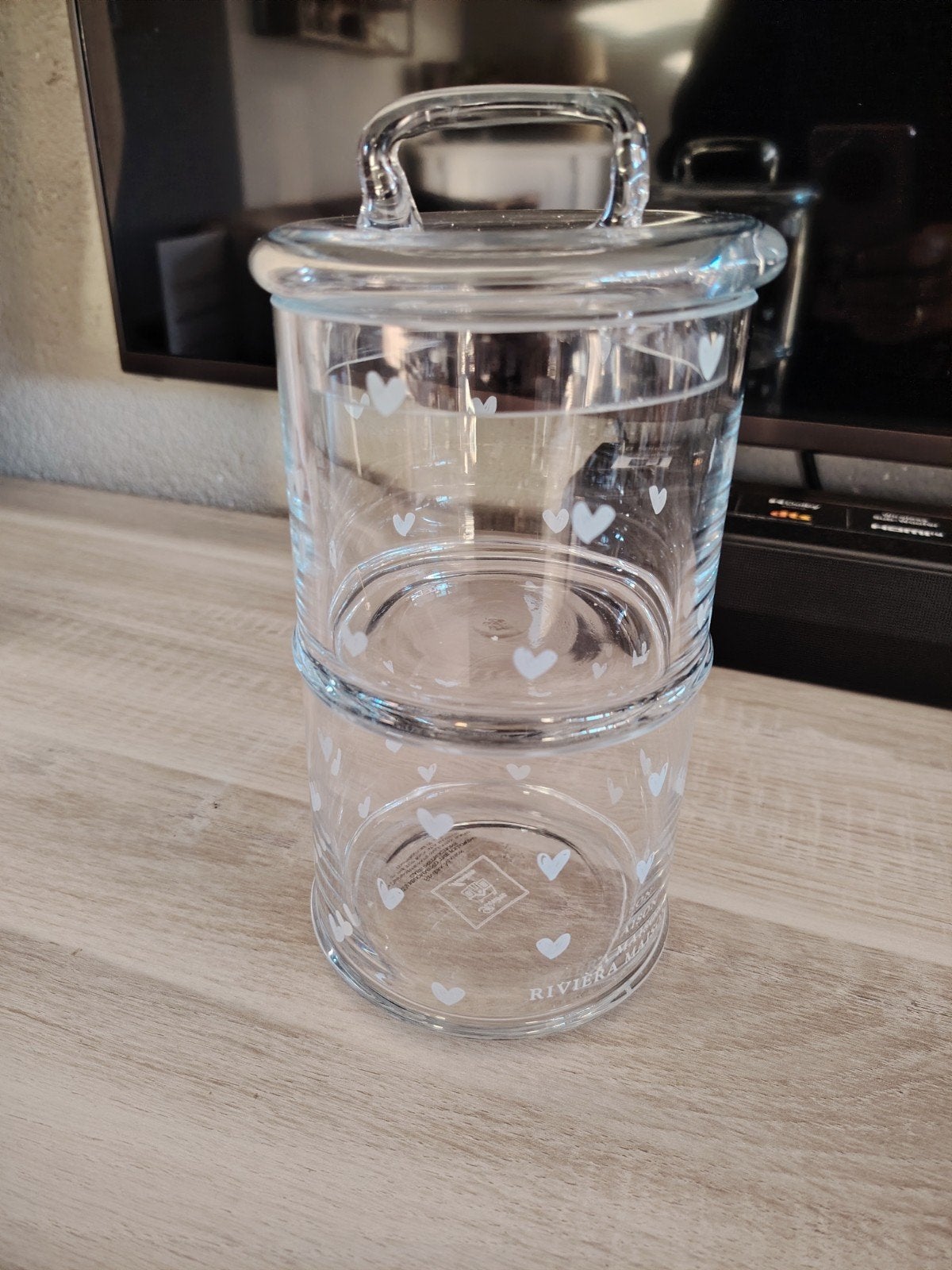 Riviera Maison Voorraadpot 2-laags met hartjes, Ophalen of Verzenden, Voorraadpot, Riviera Maison, Glas