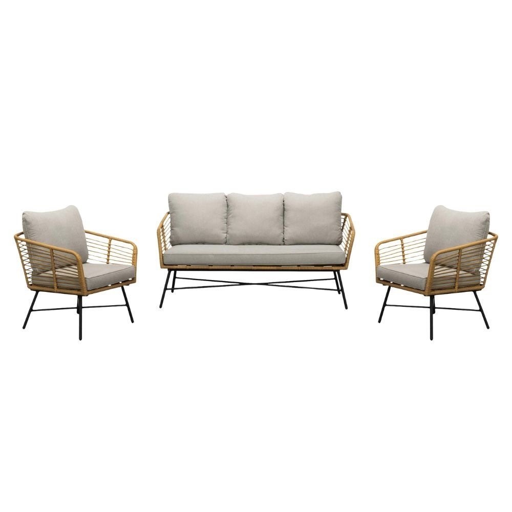 Flow stoel-bank loungeset | wicker | Bamboo taupe, Ophalen, 5 zitplaatsen, Zo goed als nieuw, Loungeset