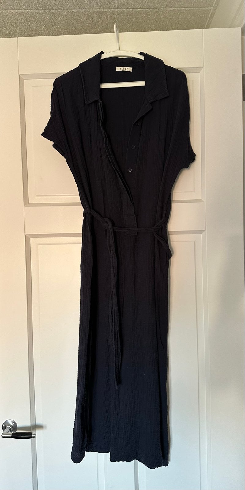 Gigue blauwe jurk wafeltjesstof maat 38, Kleding | Dames, Maat 38/40 (M), Zo goed als nieuw, Onder de knie, Verzenden
