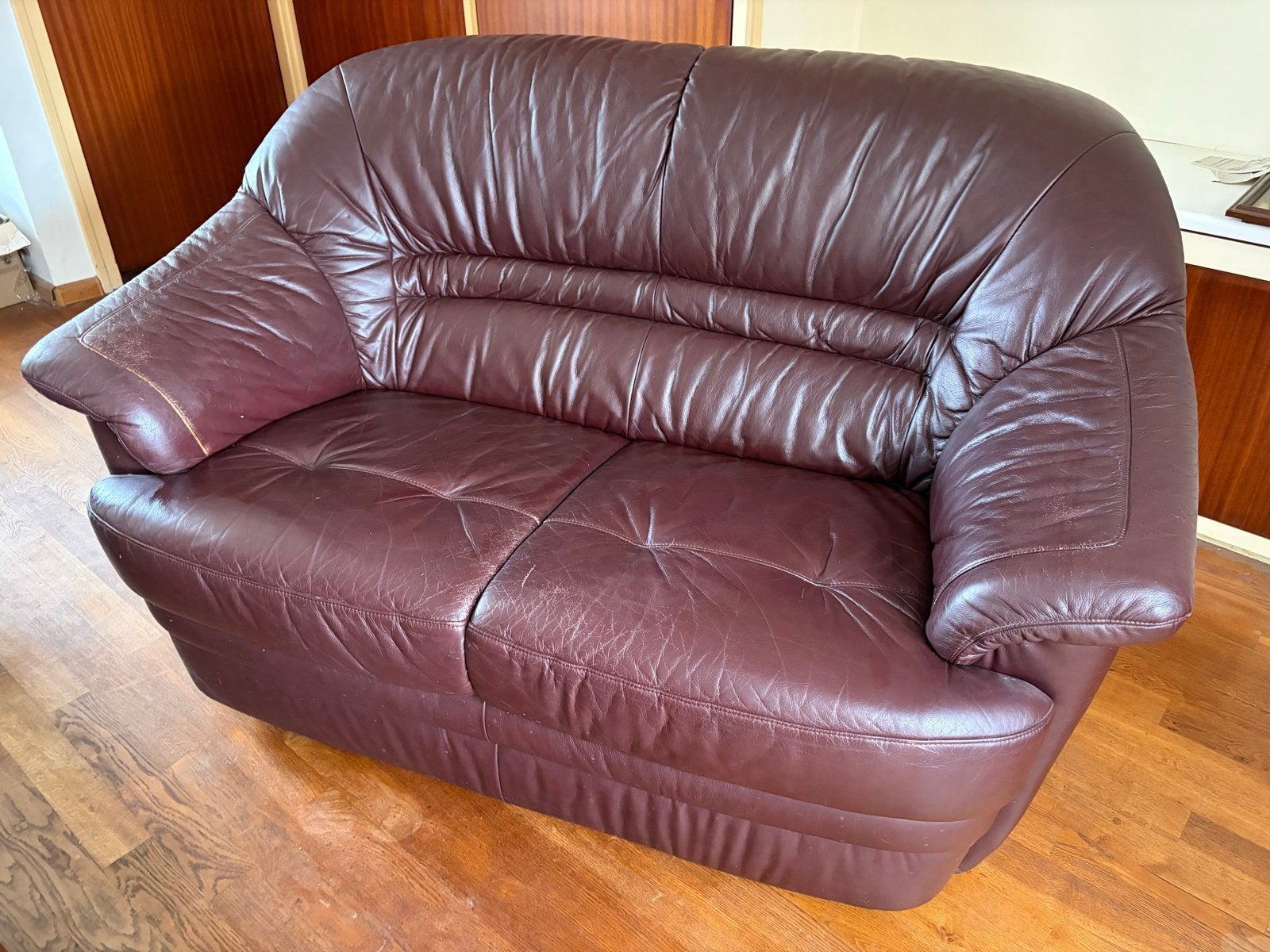 Leren 2-zitsbank en fauteuil - Comfortabel en stijlvol, Ophalen, Gebruikt, 150 tot 200 cm, Tweepersoons