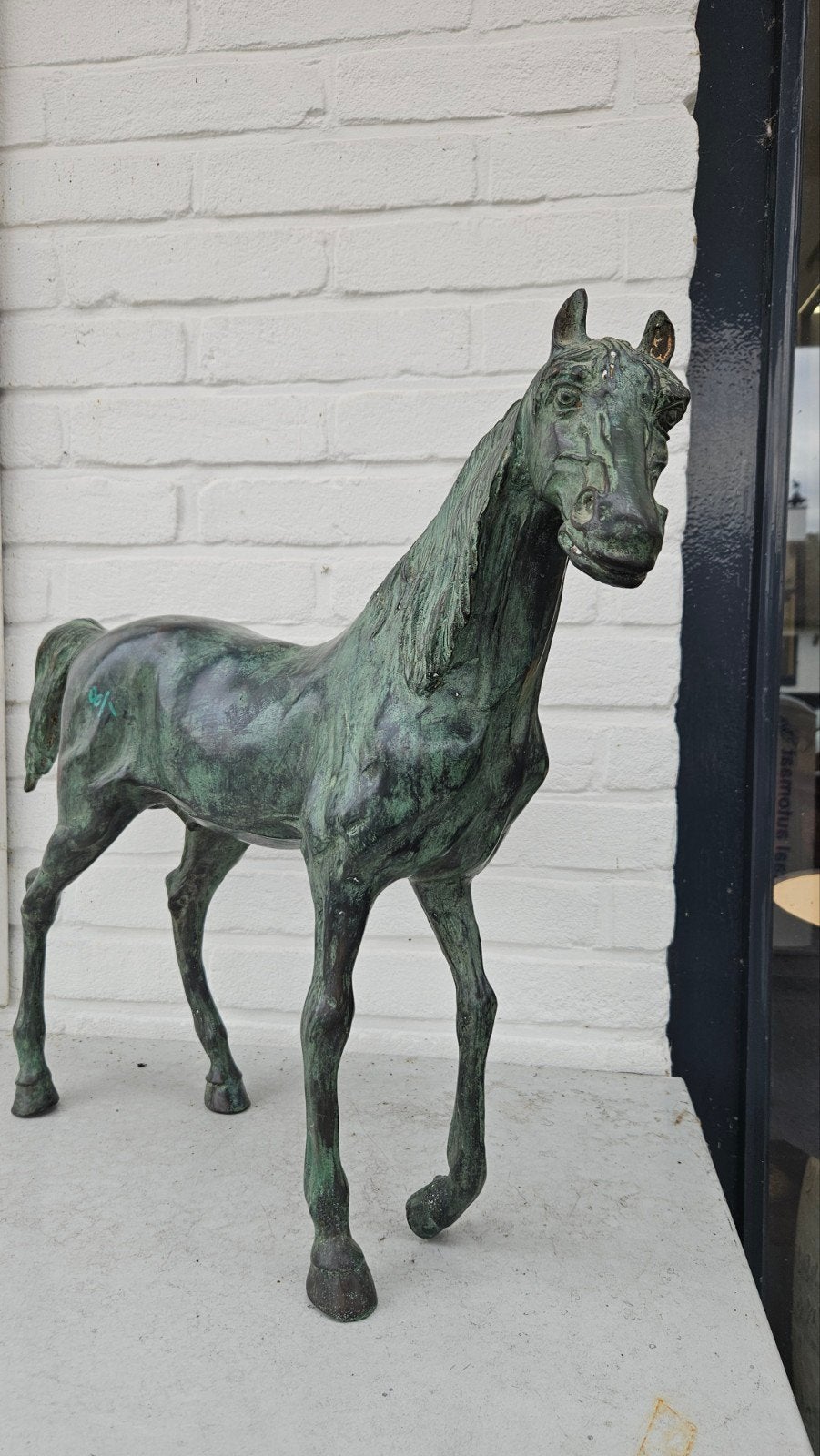 Bronzen paard sculptuur - 40x40 cm, Antiek en Kunst, Ophalen of Verzenden, 20 - 50 cm, Beeld, Groen