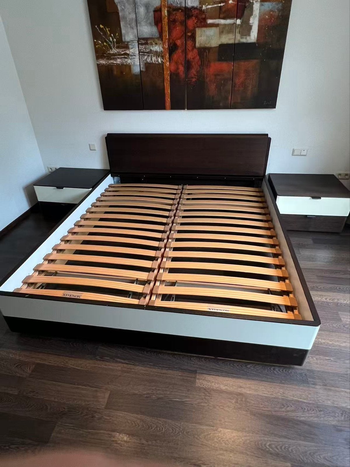 Hülsta Tweepersoonsbed met Lattenbodems en Nachtkastjes, Huis en Inrichting, Ophalen, Bruin, Tweepersoons, Zo goed als nieuw