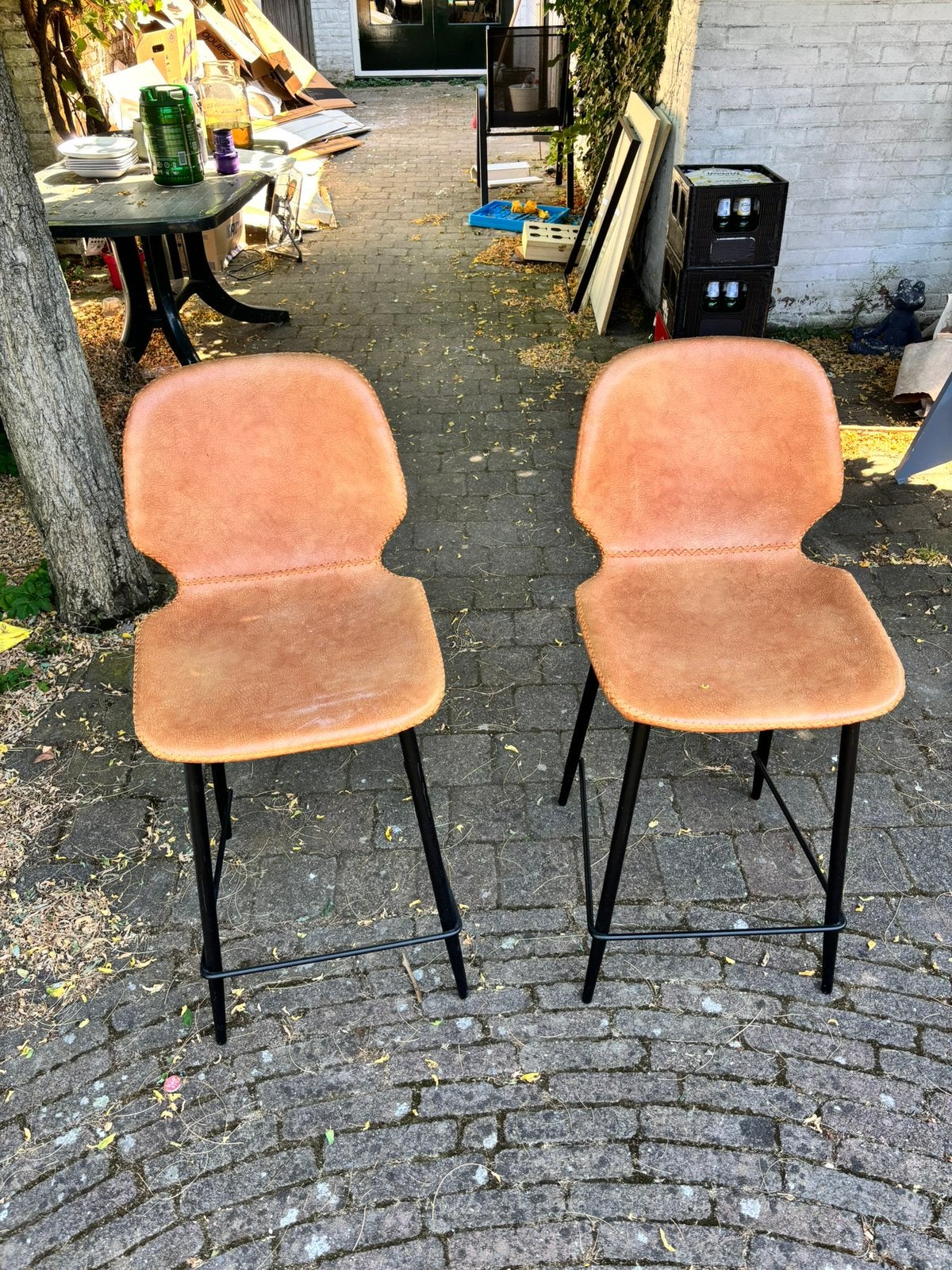 2 barkrukken, Ophalen, Gebruikt, 60 tot 90 cm, Leer