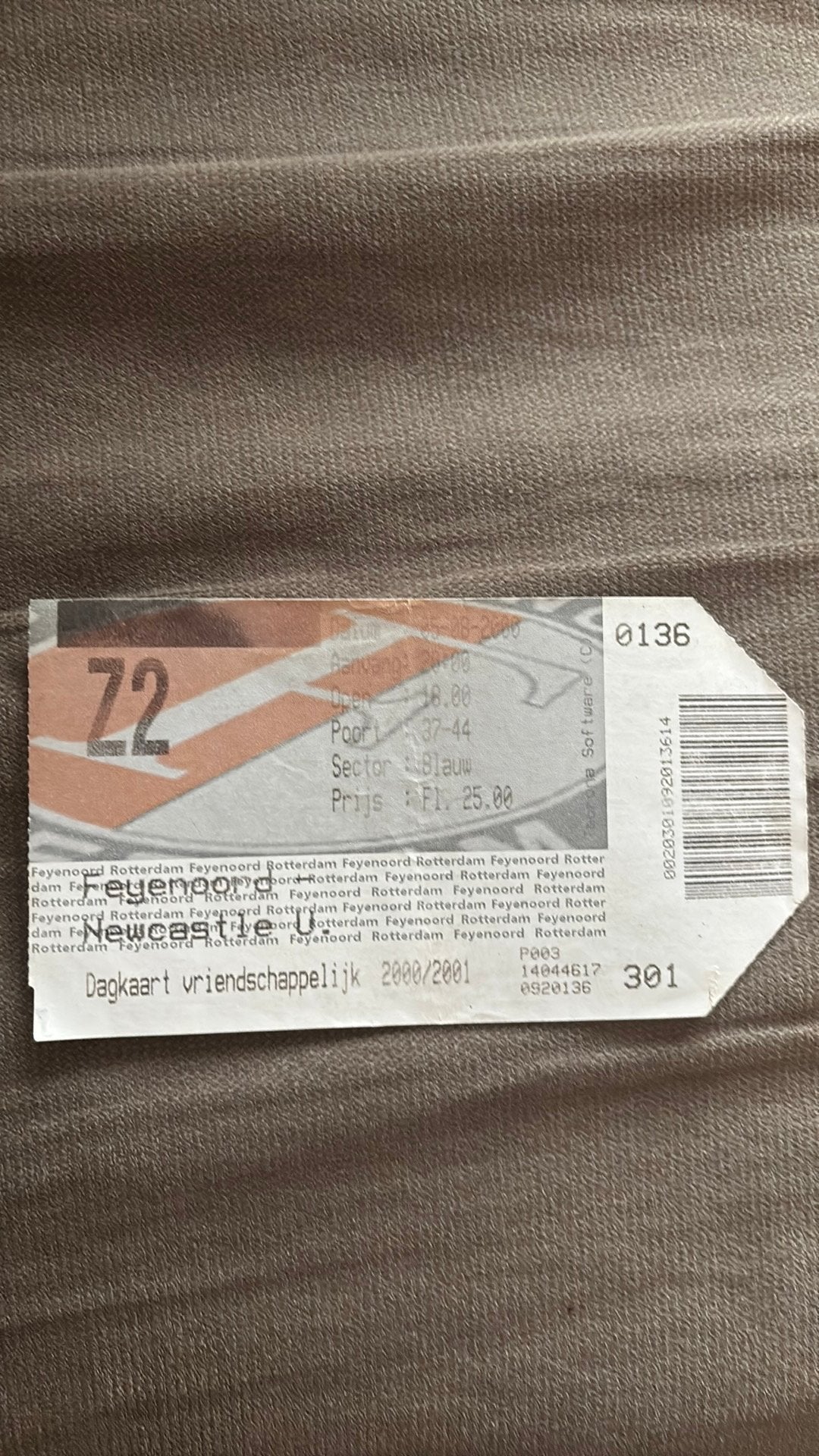Oud stadionticket feyenoord newcastle united 2000, Ophalen of Verzenden, Zo goed als nieuw, Feyenoord