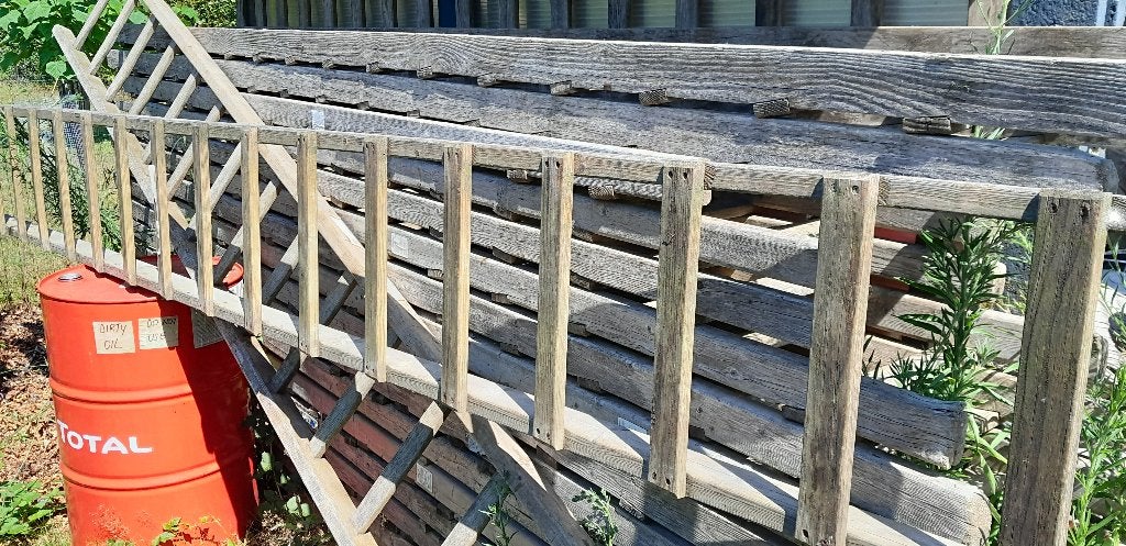 21 stuks houten bouwladders 3.5m - 5m, Ophalen, Gebruikt, Ladder, 4 meter of meer