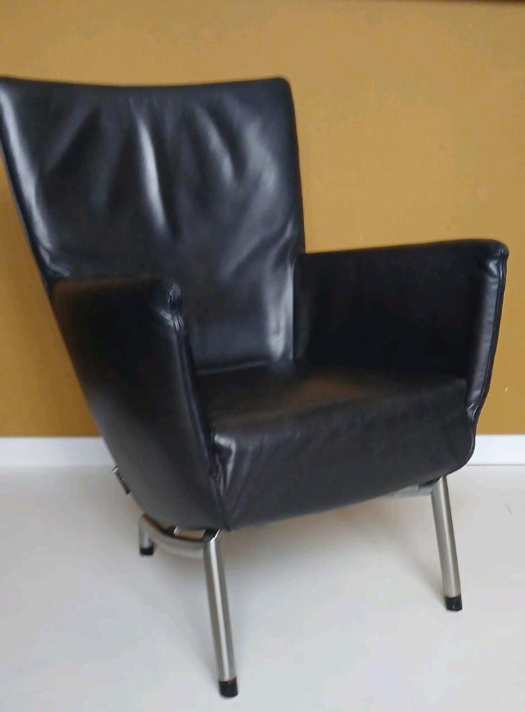 Leren design  fauteuil met hocker Gerard v.d. Berg, Ophalen, Gebruikt, 75 tot 100 cm, 75 tot 100 cm