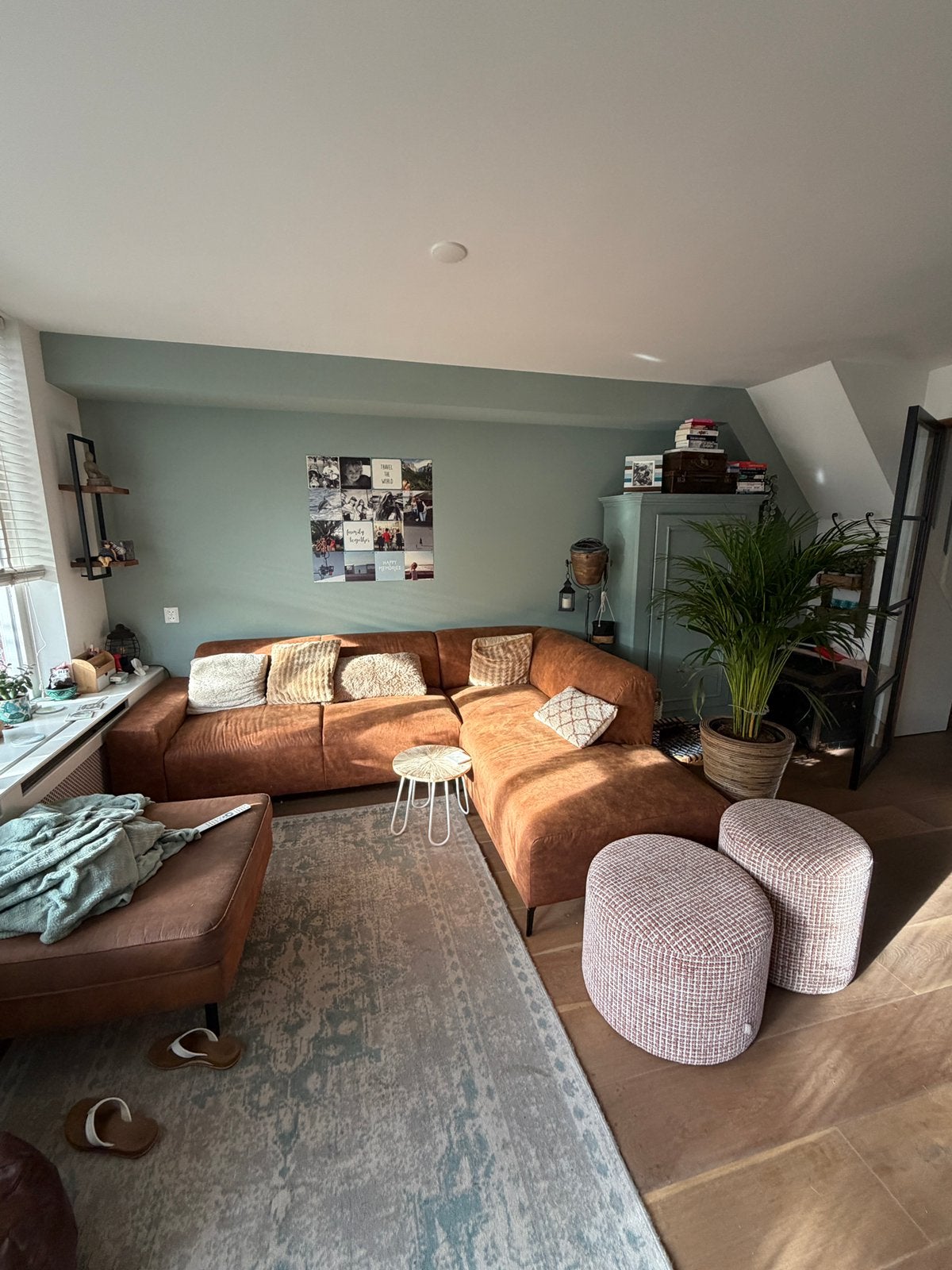 Hoekbank cognac, Huis en Inrichting, Ophalen, Zo goed als nieuw