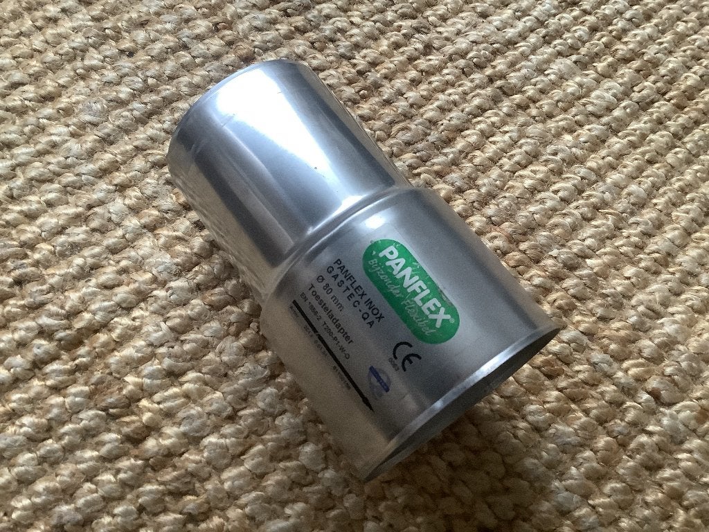Panflex Inox, Gastec toesteladapter ø 80 mm --> 90, Ophalen, Afvoer, Nieuw, Rvs