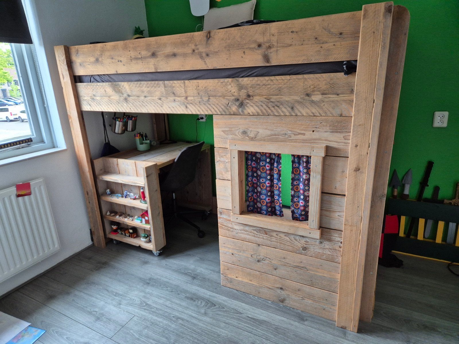 hoogslaper steigerhout met bureau, Ophalen, Hoogslaper