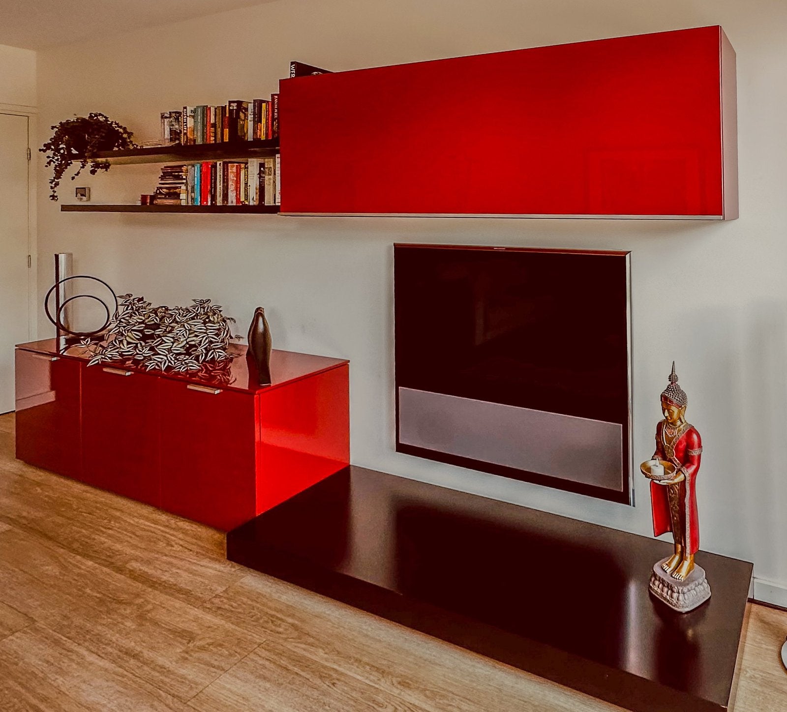 Poliform Sintesi wandmeubel (360 cm) – Rood/Zwart Hoogglans, Ophalen, Gebruikt, 200 cm of meer, 300 cm of meer