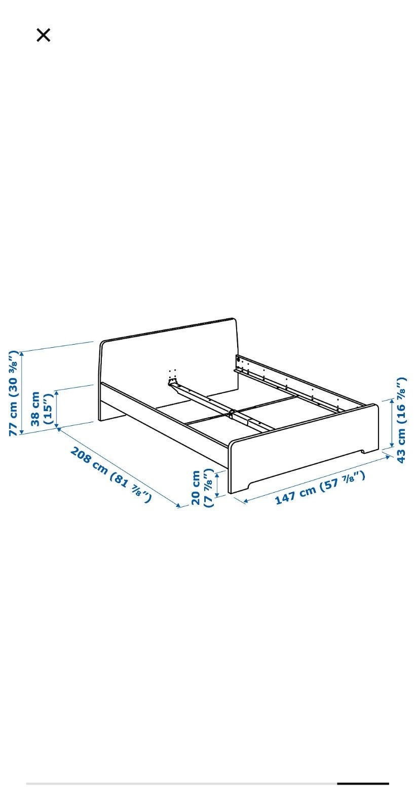 Compleet IKEA-bed ASKVOLL incl lattenbodem, MATRAS en kastje, Modern tot Traditioneel, Verstelbaar, Wit, Zo goed als nieuw