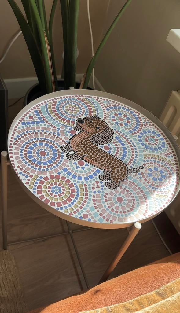 Mozaiektafel met teckel, Minder dan 55 cm, Rond, Nieuw, Ophalen