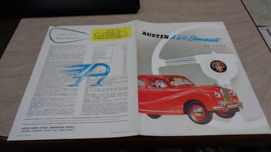 Folder  AUSTIN  A40  SOMMERSET  DE  LUXE  ,  jaren 50, Verzenden, Zo goed als nieuw, Overige merken