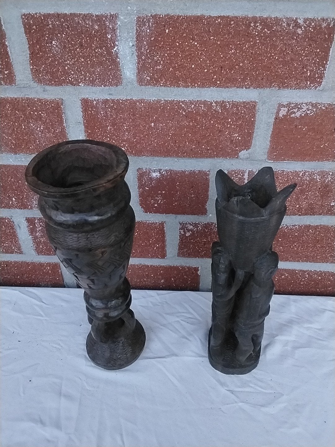 Set van 2 handgesneden houten vazen, Afrikaanse stijl, Ophalen of Verzenden