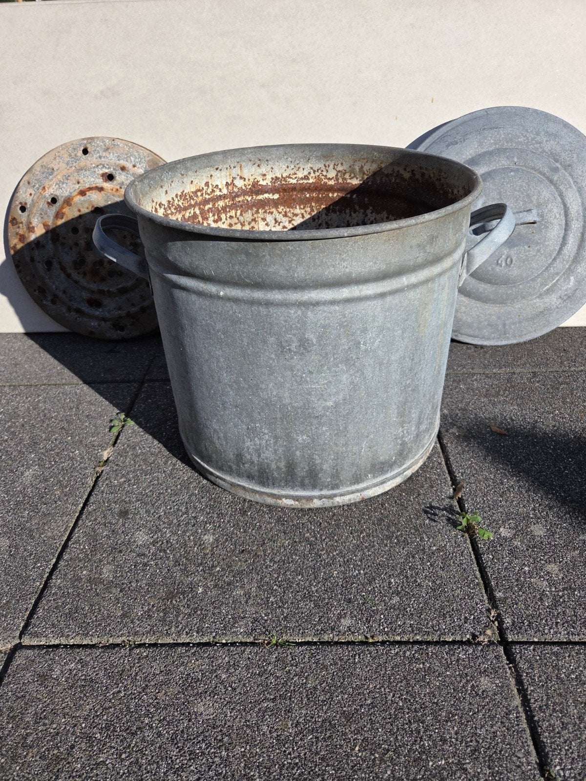 Vintage Zinken Waspan met Deksel - Decoratief, Ophalen