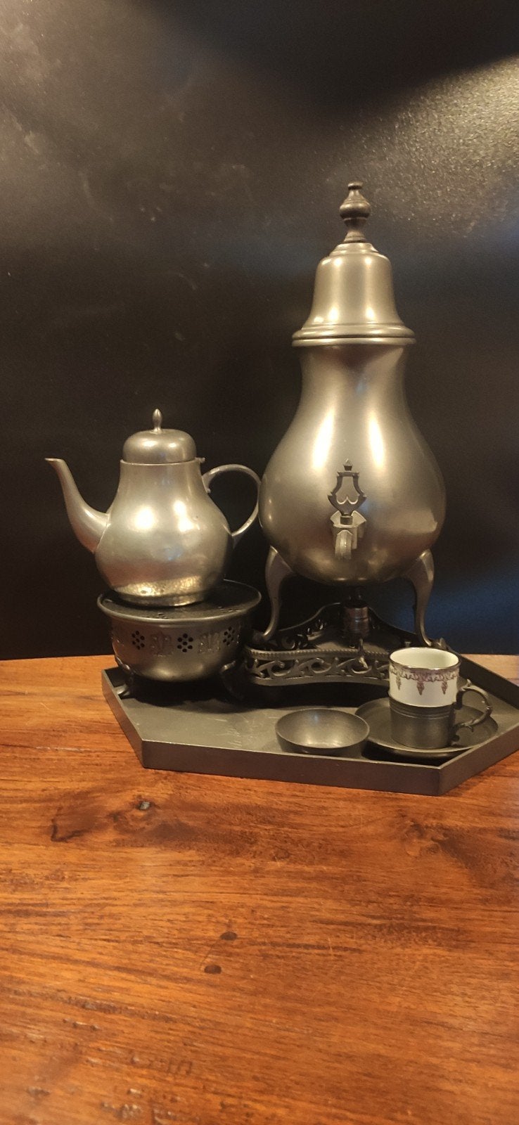 Antieke Tinnen Koffie- en Theeset met Samovar, Ophalen