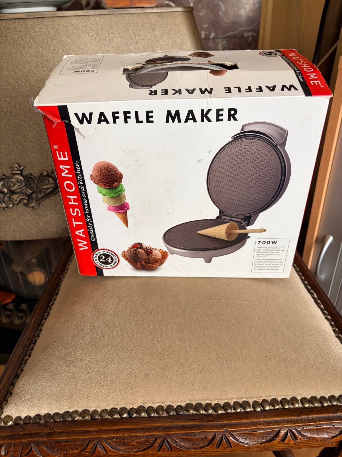 WatsHome Wafelijzer - 700W Wafel Maker voor ijshoorntjes, Ophalen, Nieuw