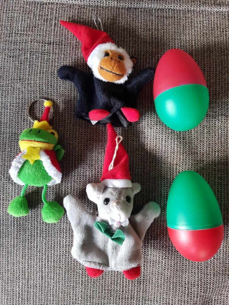Kerstversiering; aap+olifant met Kerst Ei, Kerst Kikker., Diversen, Kerst, Nieuw, Ophalen of Verzenden