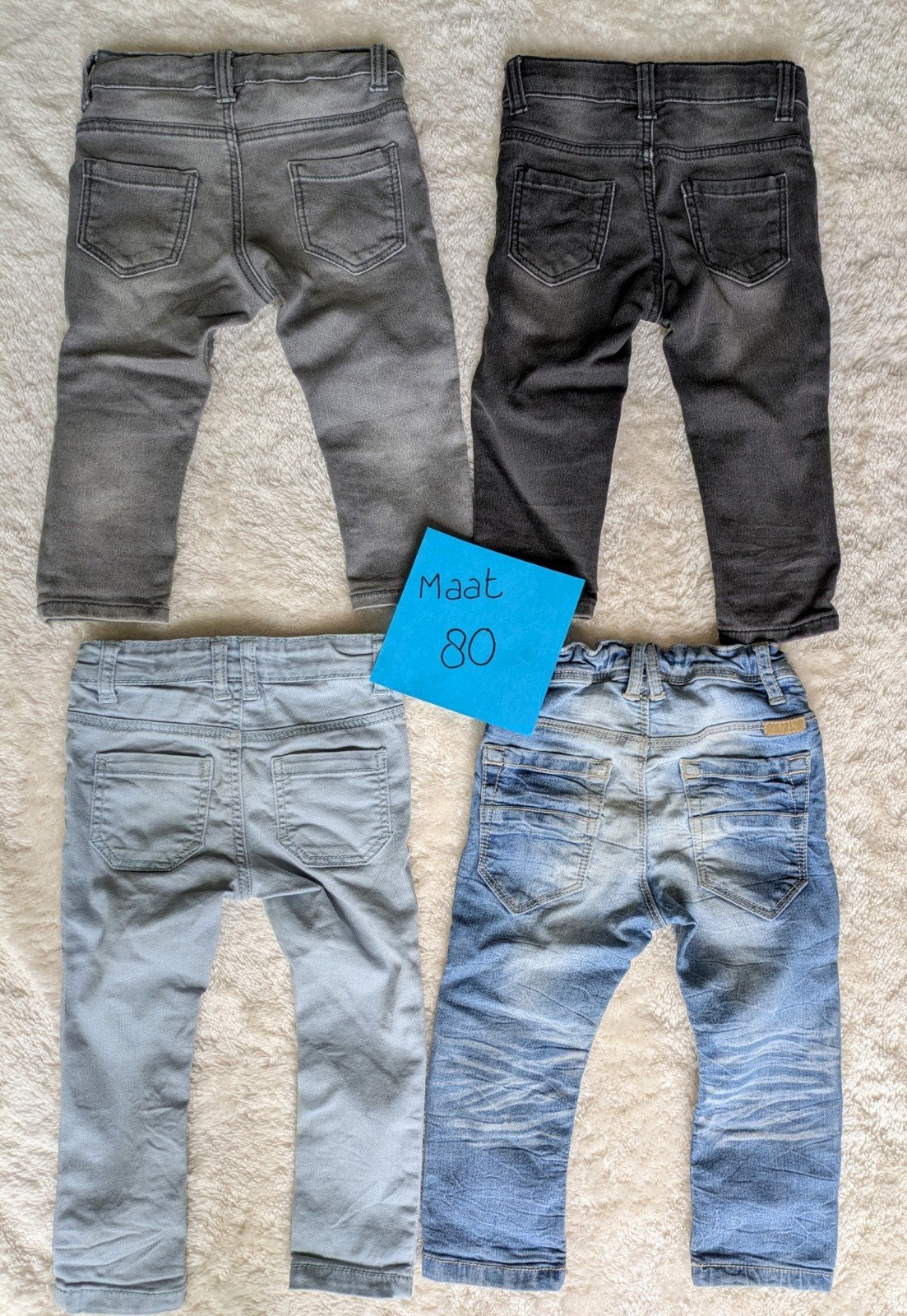 4 spijkerbroeken maat 80 voor jongetje of meisje, Kinderen en Baby's, Babykleding | Maat 80, Ophalen, Gebruikt, Broekje, Jongetje of Meisje