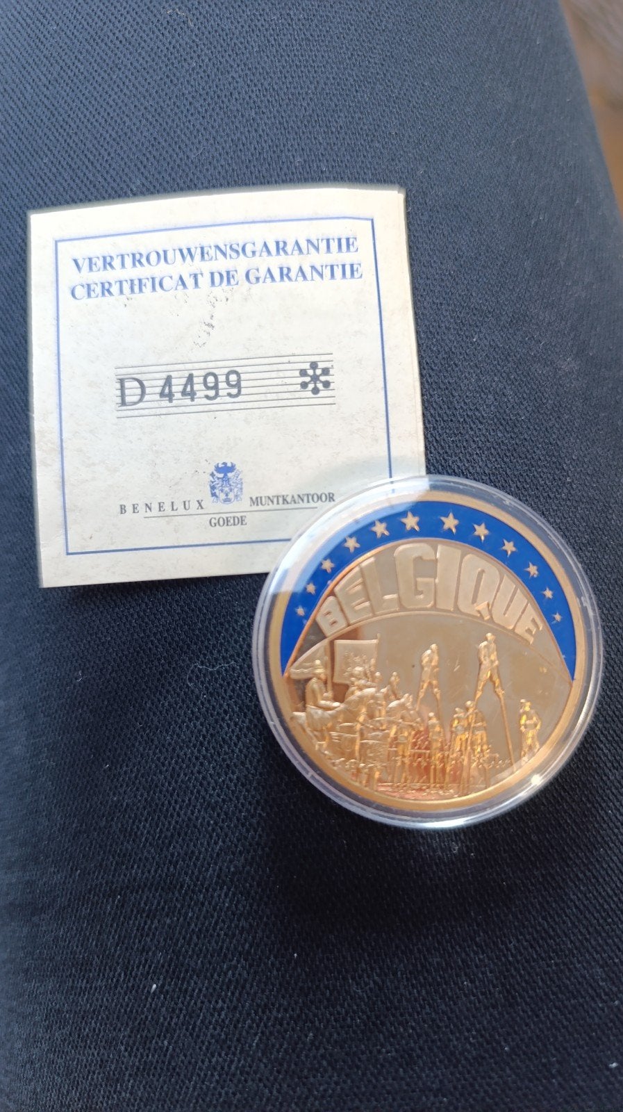 Vergulde ECU munt België 1998 met certificaat, Ophalen of Verzenden, Verguld, Losse munt