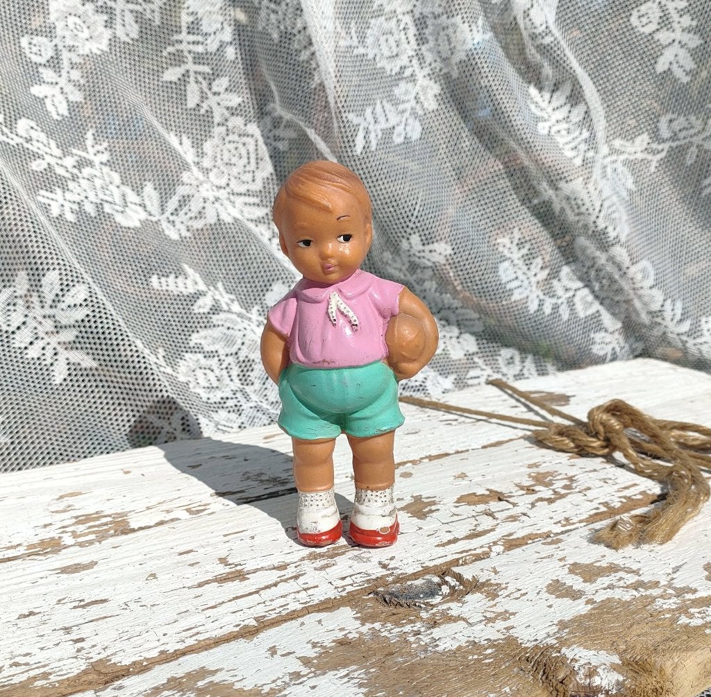 Vintage rubberen popje ART 5 Oud kinderspeelgoed Jongetje, Ophalen of Verzenden, Gebruikt, Pop