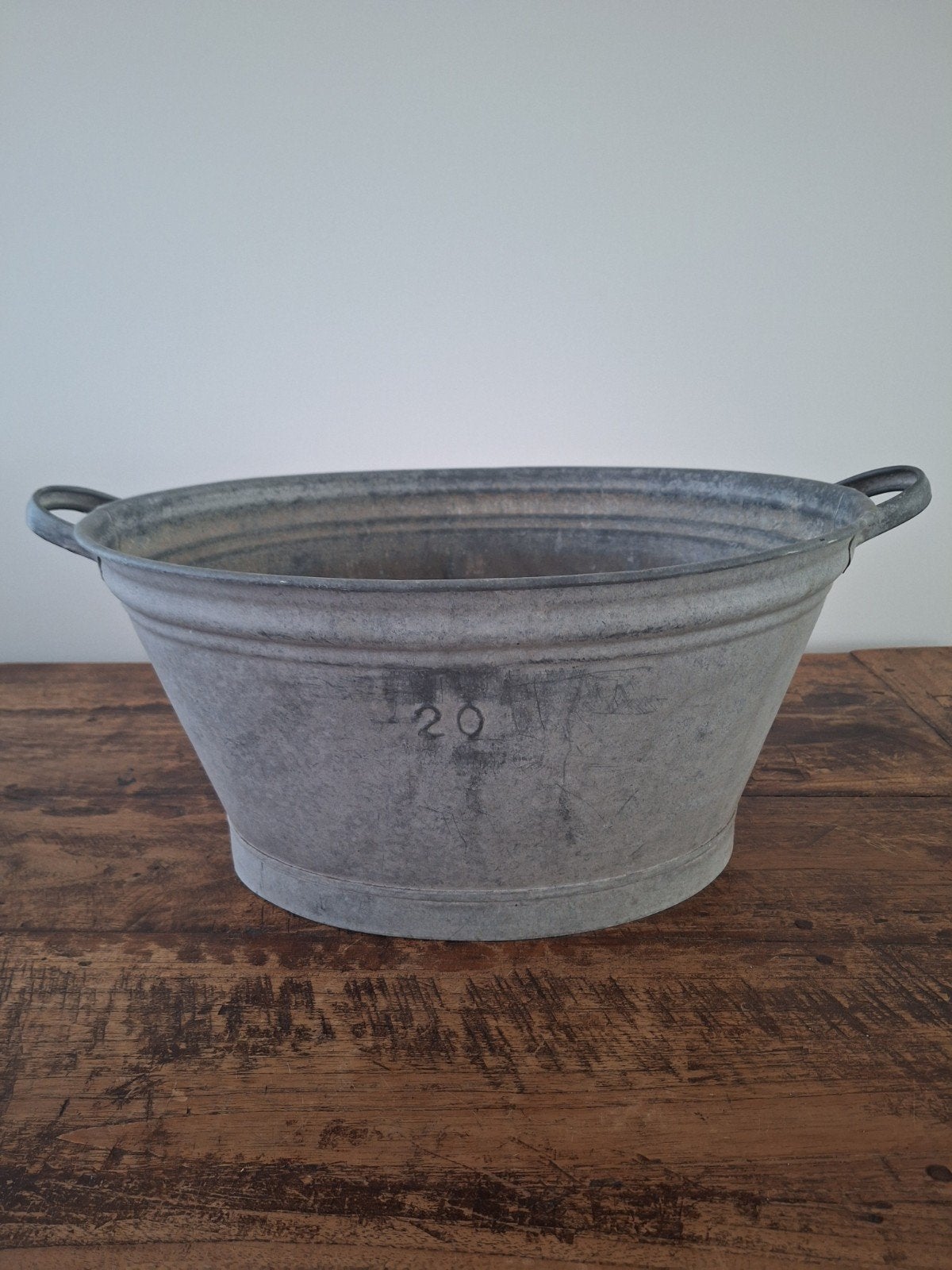 Vintage Zinken Wastobbe met Handvatten - 20 liter, Ophalen