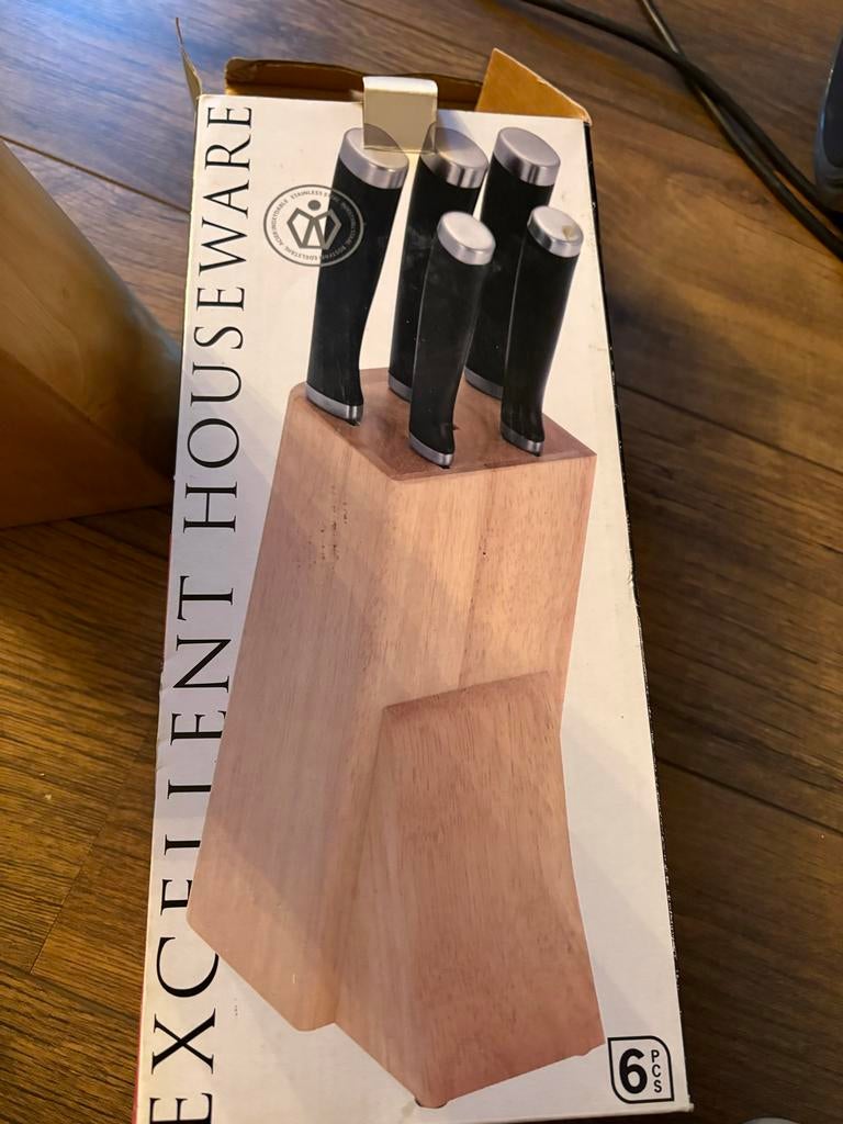 Messenset 5 messen met houten blok - Nieuwstaat, Verzenden, Nieuw