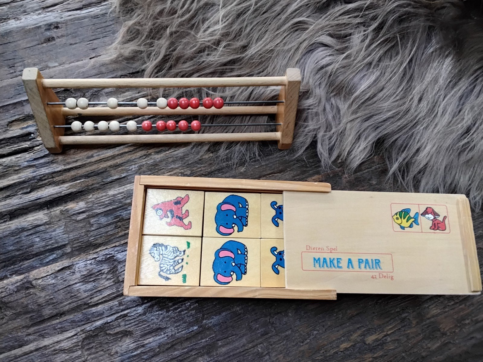 Vintage Houten Telraam & Memory Spel Dieren, Ophalen of Verzenden, Zo goed als nieuw, Overige typen