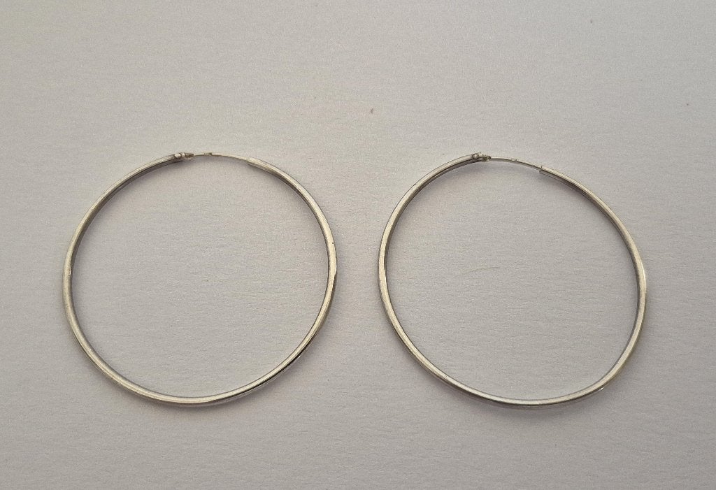 Zilveren ring oorbellen - 4cm., Gebruikt, Ophalen of Verzenden, Knopjes of Stekers, Zilver