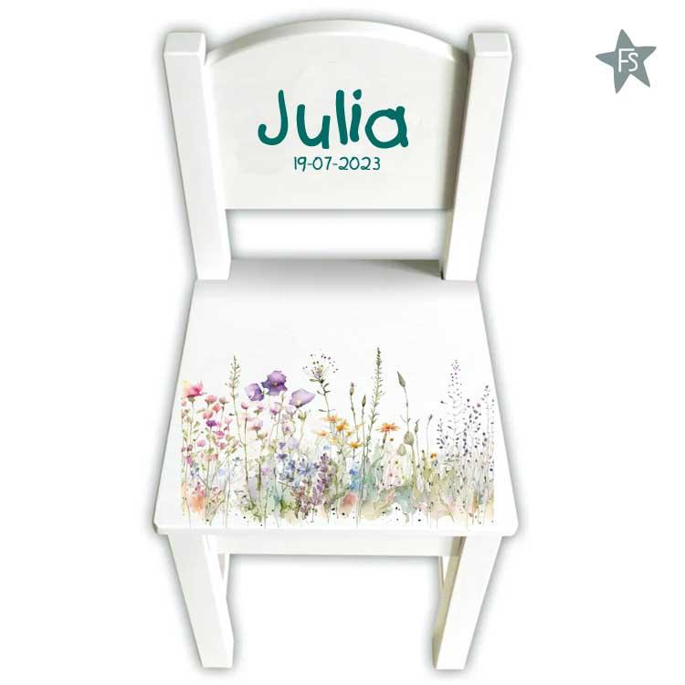 Geboortestoeltje met naam wild flowers, Kraamcadeau, Verzenden, Info@freubelshoponline.nl, Klimmen