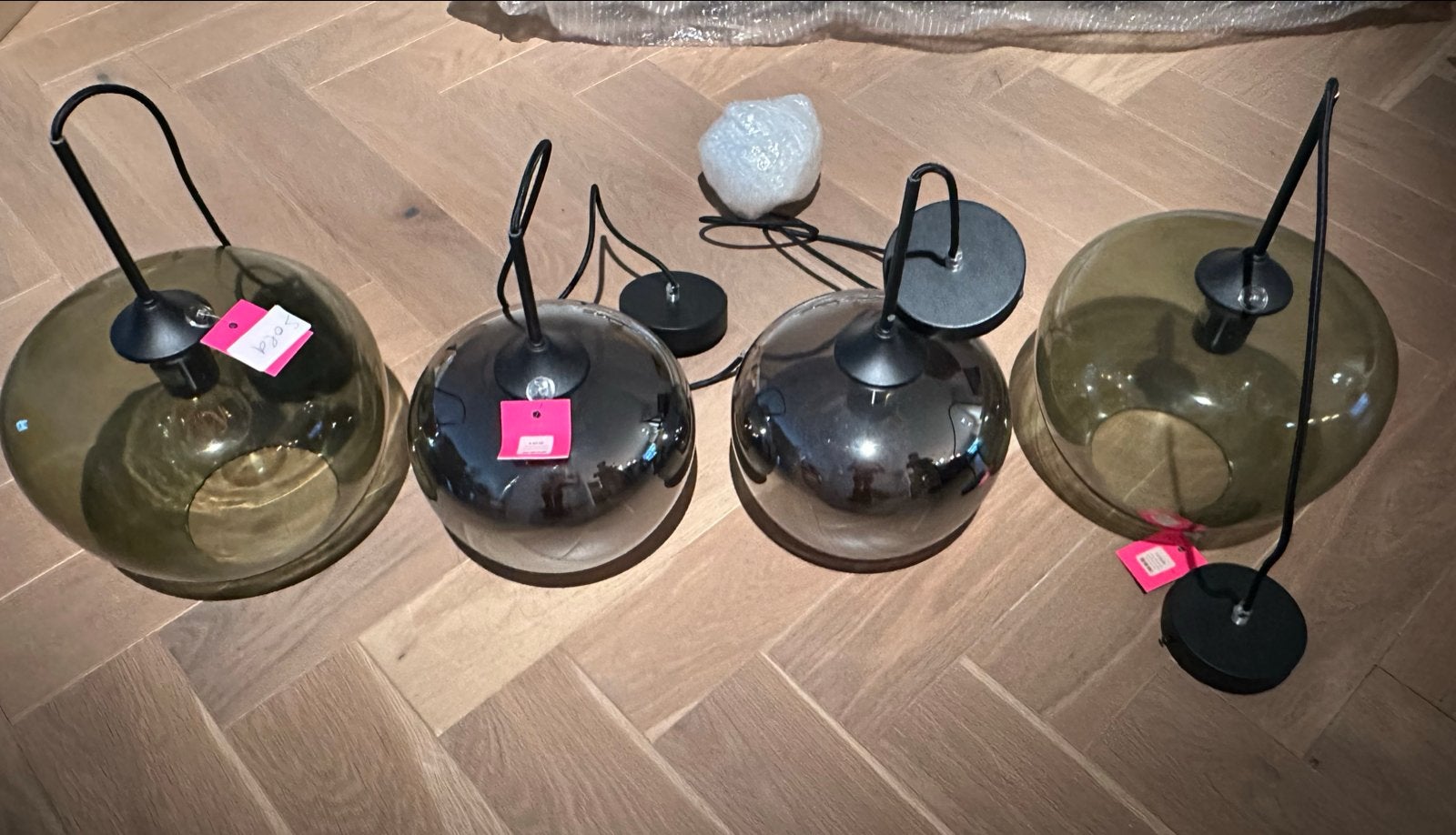 Set van 5 glazen hanglampen - Nieuw, Ophalen, Nieuw, Glas, E27 (groot)