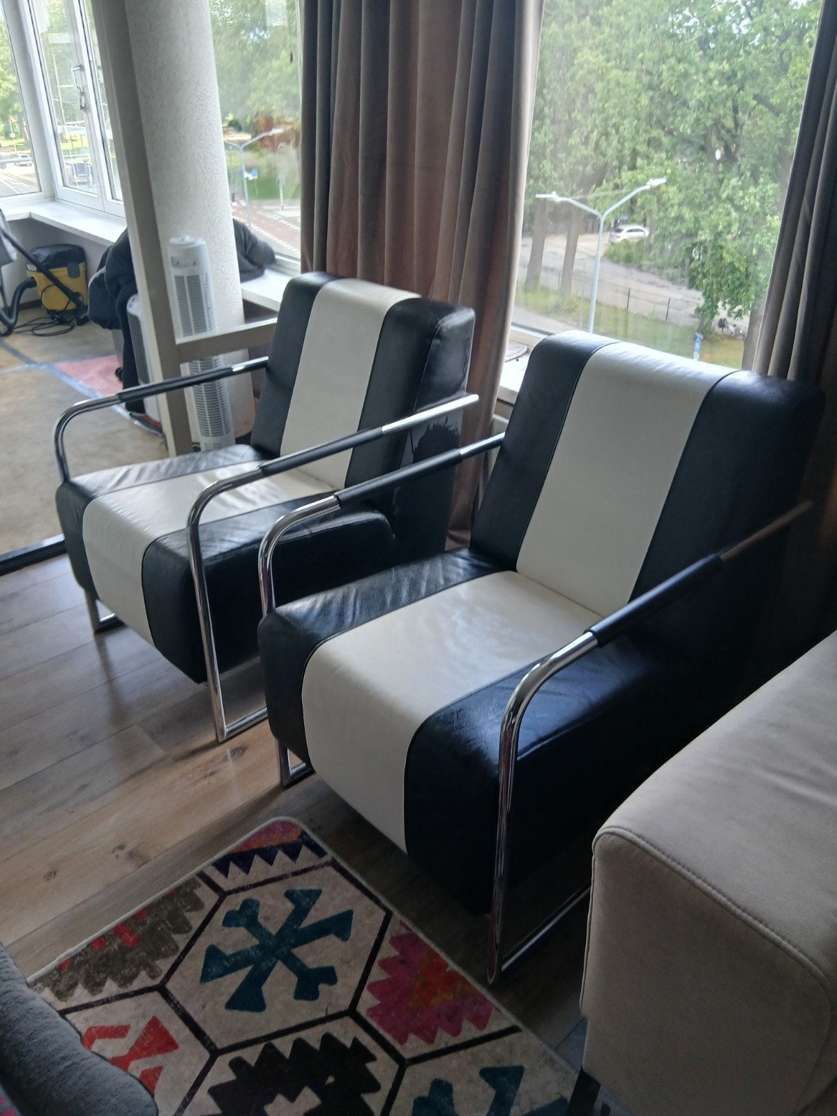 Hippe fauteuil 2 stuks, Ophalen of Verzenden, Zwart, Leer, Eén