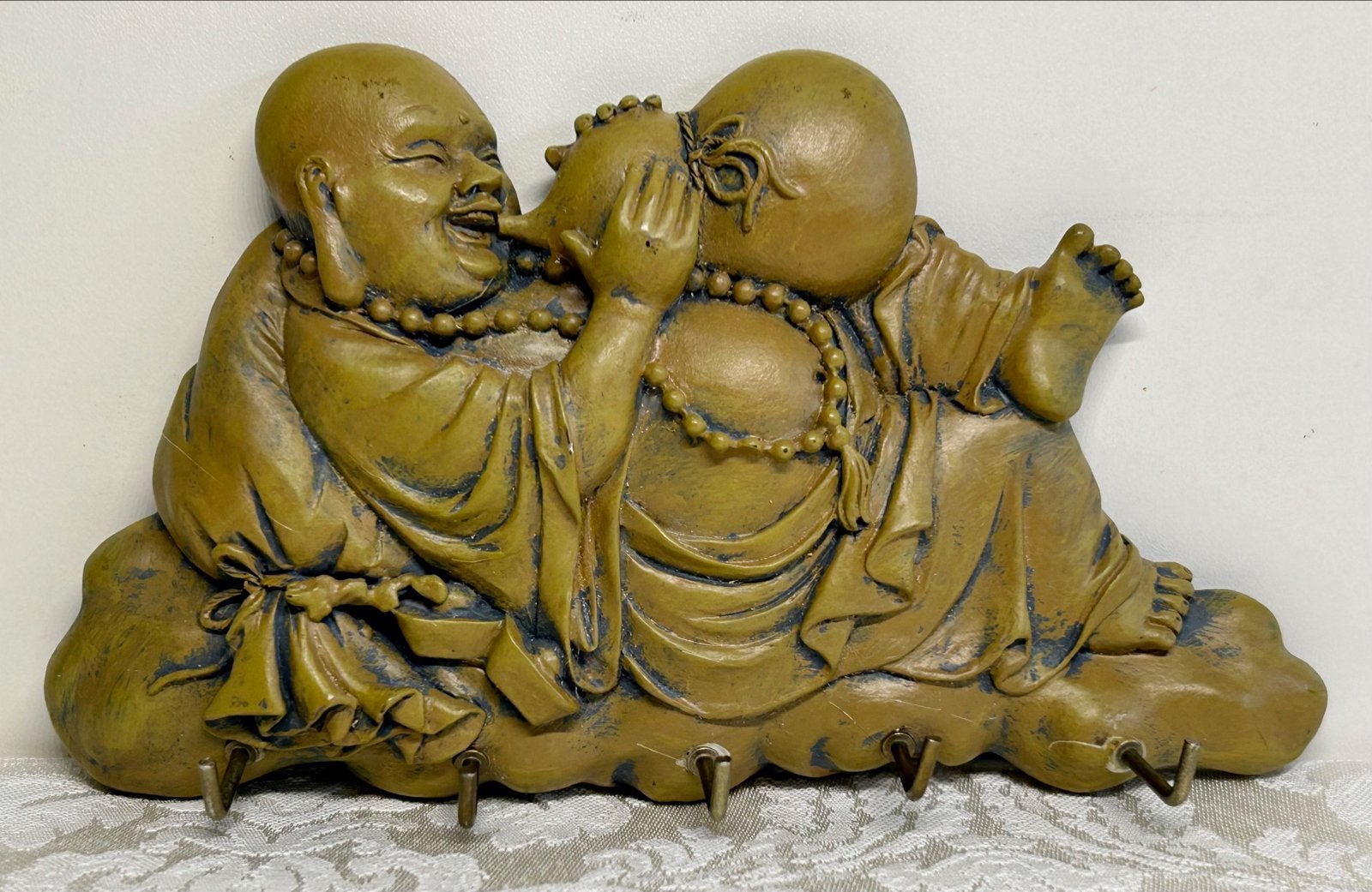 Lachende Boeddha Sleutelhouder - Oosters Decoratie, Kunststof, Ophalen of Verzenden, Goud, Oosters