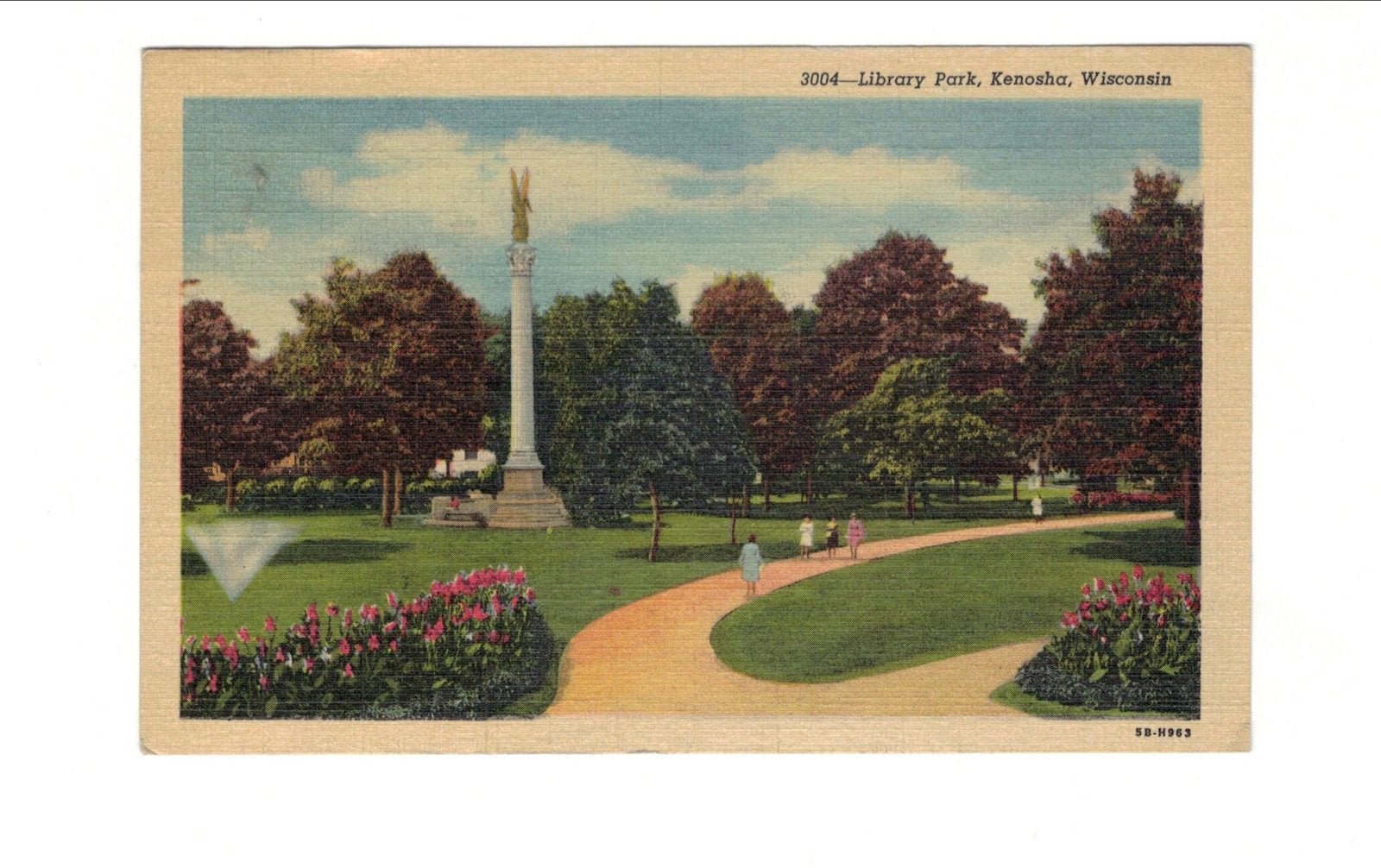 Vintage Ansichtkaart Library Park Kenosha Wisconsin 1945, Verzamelen, Ophalen of Verzenden, 1940 tot 1960, Gelopen, Stad of Dorp