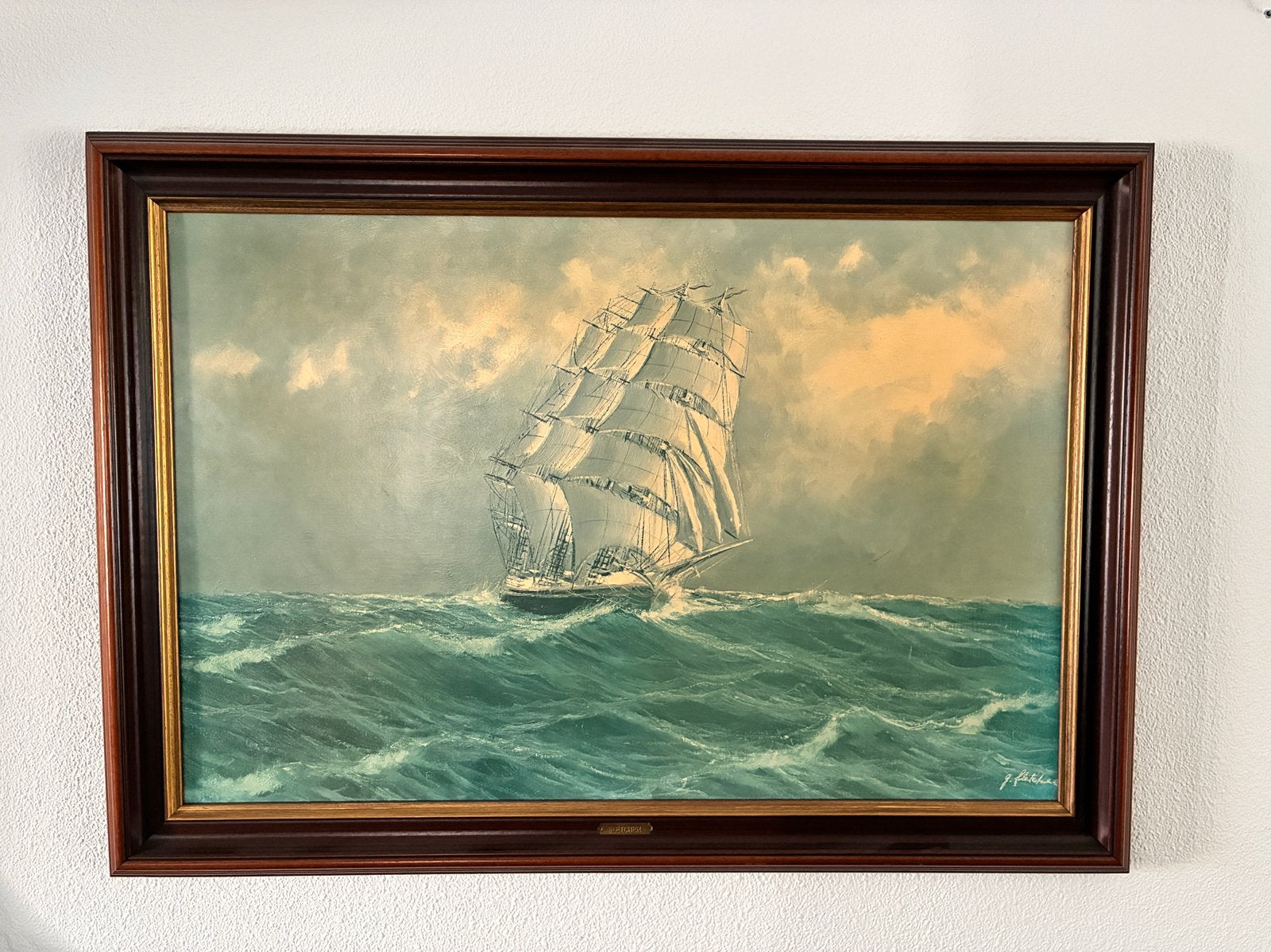 Driemaster op zee, Ophalen, Maritiem / water, Doek, Gesigneerd