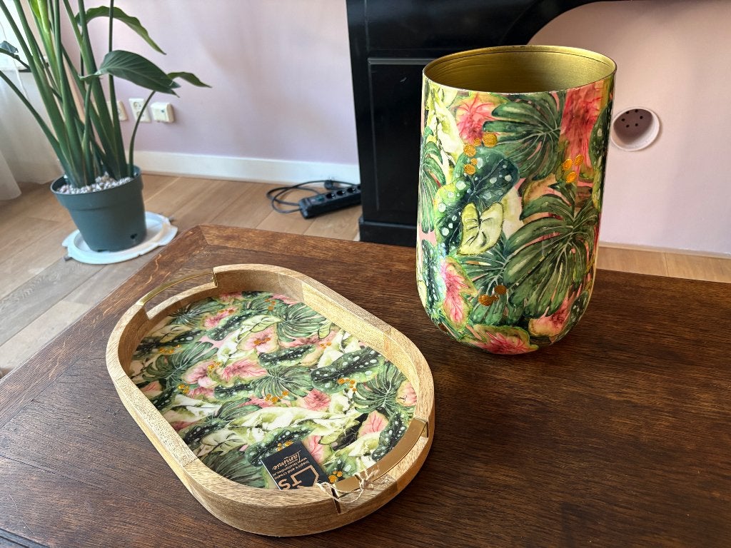 Vaas en bijpassend dienblad, Ophalen, Meerkleurig, 30 cm, Nieuw