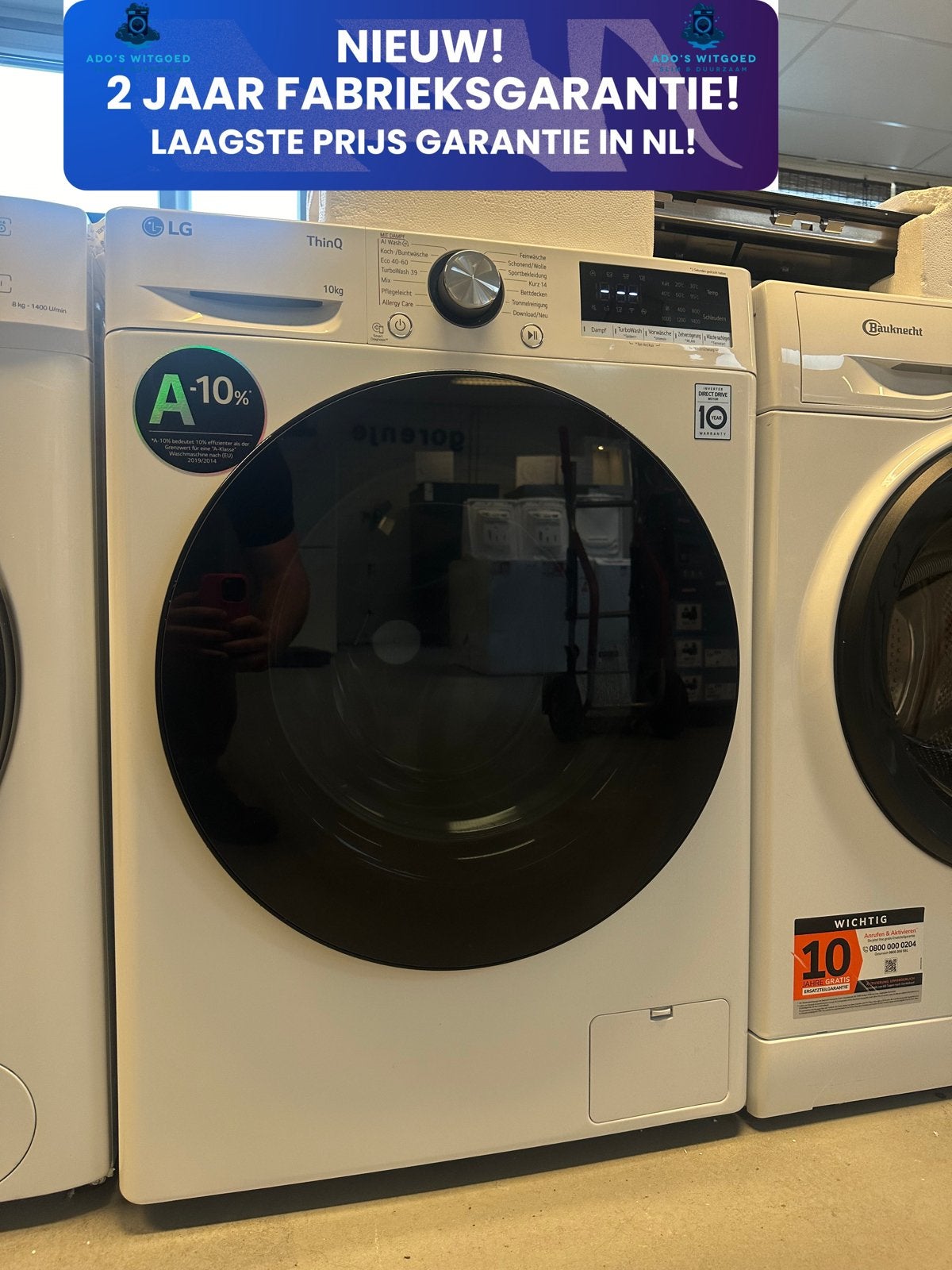 LG 10KG WASMACHINE WiFi AI Direct Drive || TurboWash 360, 1200 tot 1600 toeren, 10 kg of meer, Info@adoswitgoed.nl, Kamerlingh Onnestraat 8, Wijchen