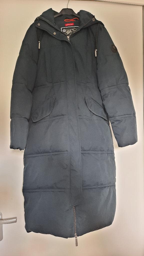 Superdry Zwarte Microvezel Lange Dons Dames Winterjas, Superdry, Ophalen of Verzenden, Gedragen, Zwart