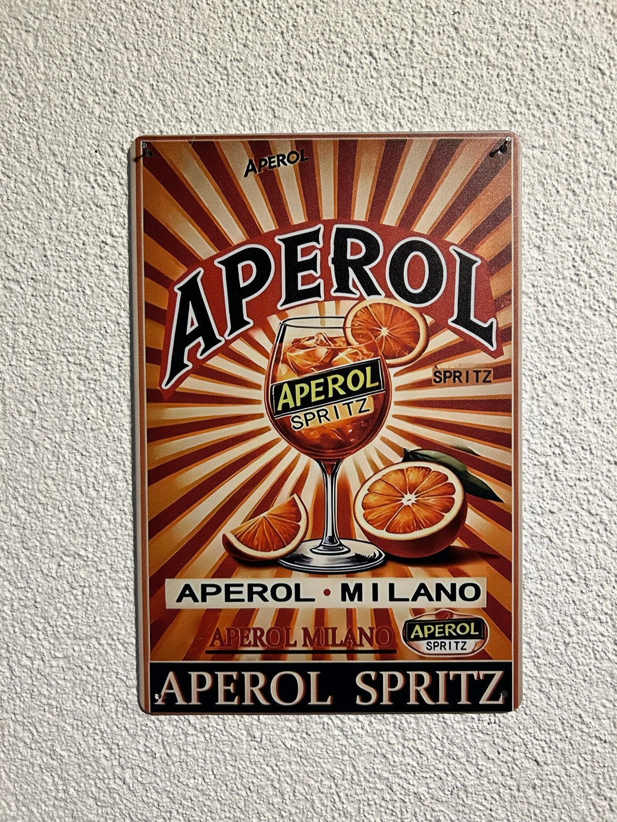 Aperol Spritz Metalen Bord 20x30 cm, Ophalen of Verzenden, Nieuw, Oranje, Metaal