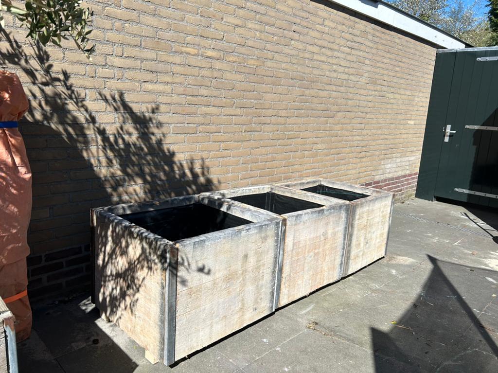 Stoere plantenbakken 75x75 hoogte 60cm met worteldoek, Ophalen, Nieuw, Maria louiselaan 21 Naarden, Balkon