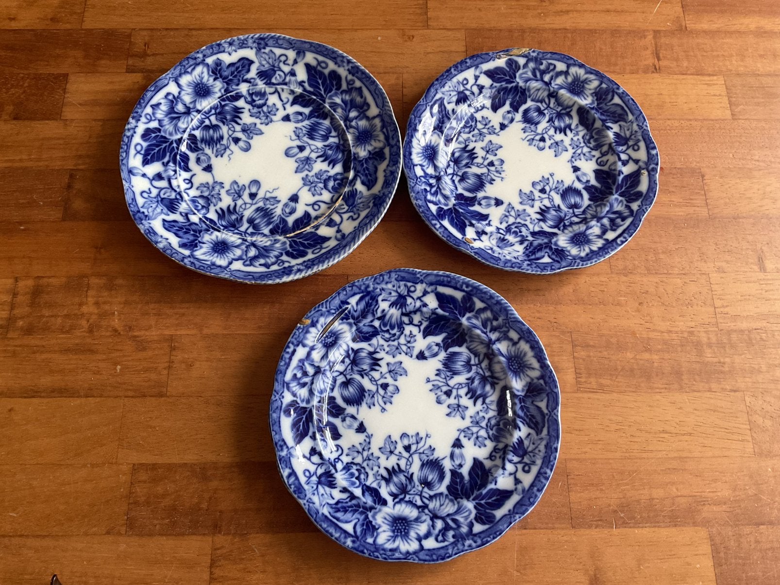 Set van 3 antieke Gien borden (1844-1849) blauw-wit., Ophalen of Verzenden