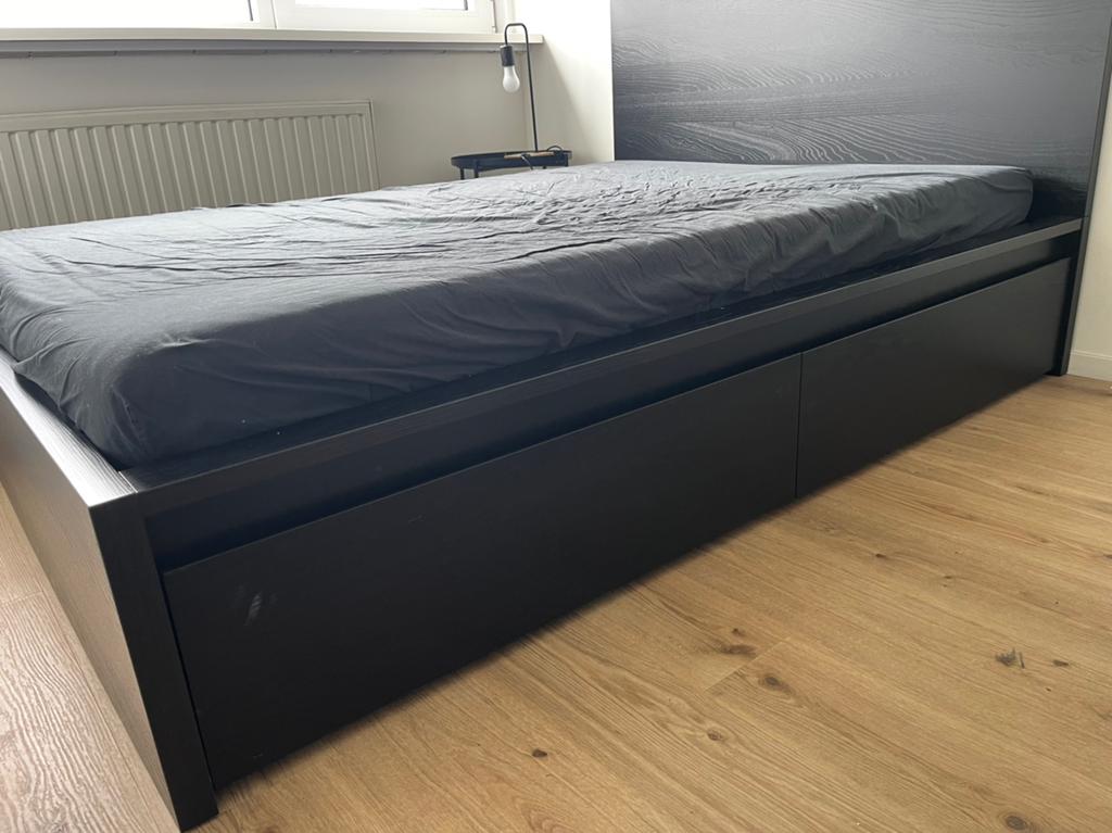 Ikea Malm 140x200 zwart/bruin met houtnerf, Ophalen, Zwart, Tweepersoons, 140 cm