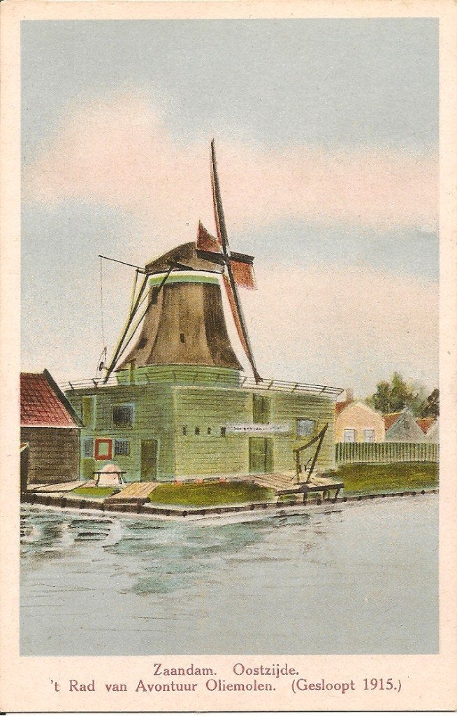 Ansichtkaart Zaandam Oostzijde 't Rad van Avontuur Oliemolen, Ophalen of Verzenden, 1920 tot 1940, Gelopen, Noord-Holland