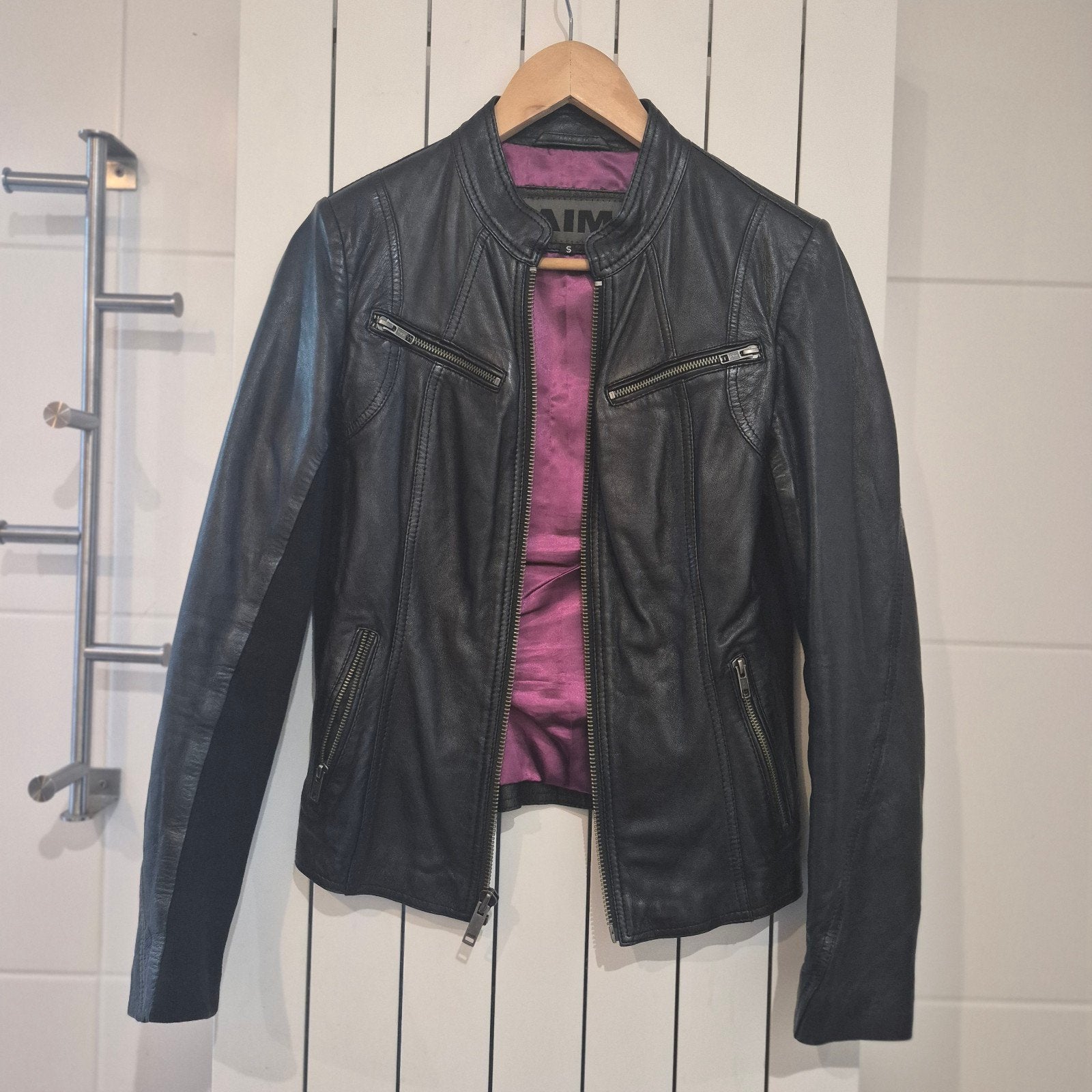 aim leren jasje maat S, Ophalen of Verzenden, Zo goed als nieuw, Maat 38/40 (M), Zwart