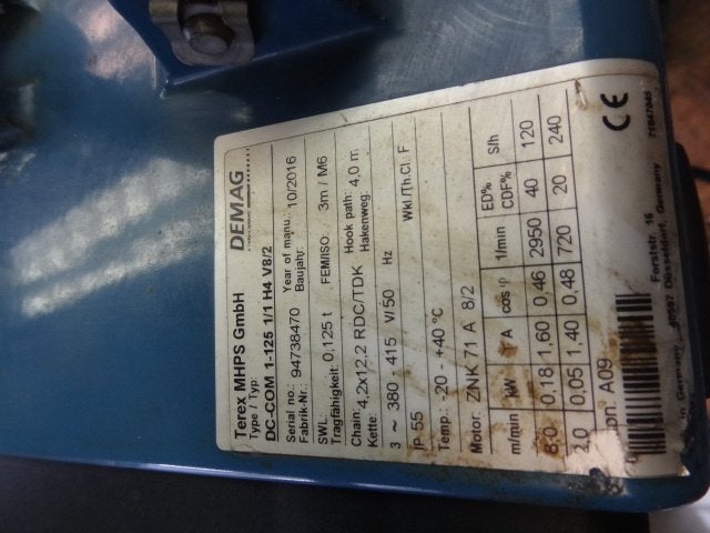 Demag ketting takel type DC-com 125 kg, Ophalen of Verzenden, Zo goed als nieuw, Elektrisch