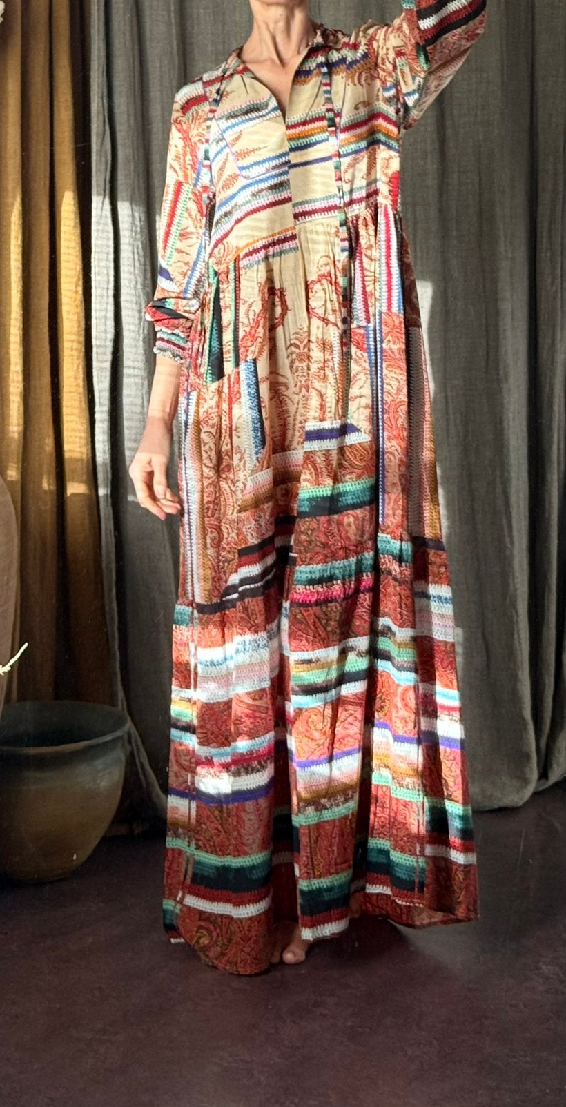 Pierre louis Mascia zijden kaftan jurk vib  36-38, Ophalen of Verzenden, Zo goed als nieuw, Maat 36 (S), Onder de knie