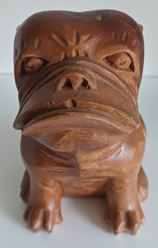 Hout hand gesneden buldog,, Ophalen of Verzenden, Gebruikt, Dier