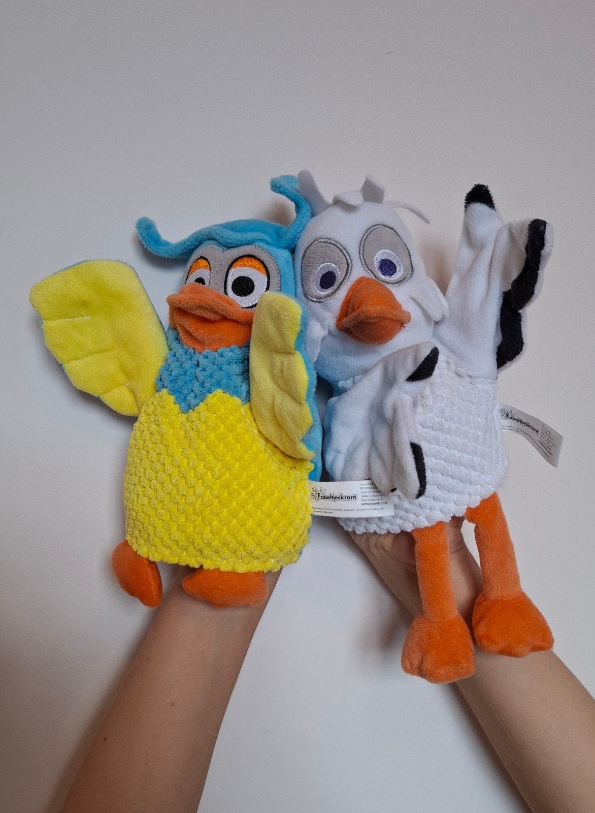 Fabeltjeskrant handpop: Meneer de Uil & Juffrouw Ooievaar, Overige merken, Overige karakters, Overige typen, Ophalen of Verzenden